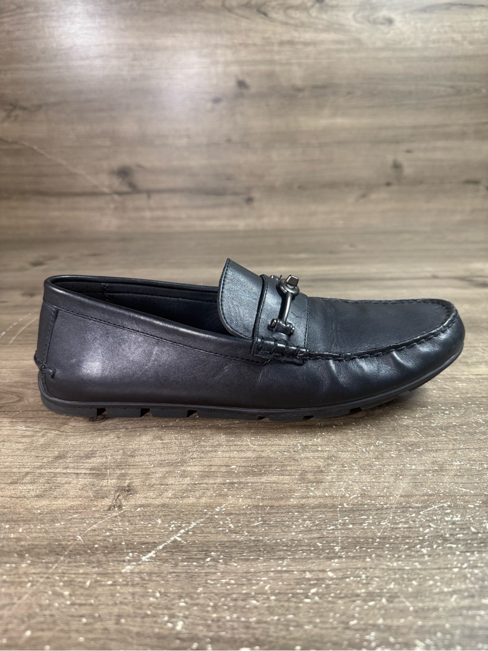 Coach Mott Driver Mens 9.5 D Black Leather Bit Loafers FG2984 Driving Shoes